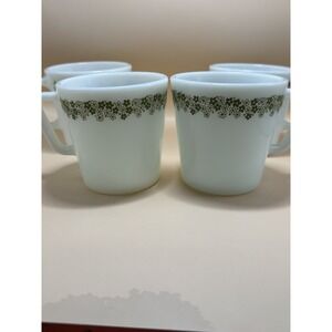 Vintage Pyrex Green Crazy Daisy Spring Blossom Coffee Cup Mugs D-Handle SET OF 4
